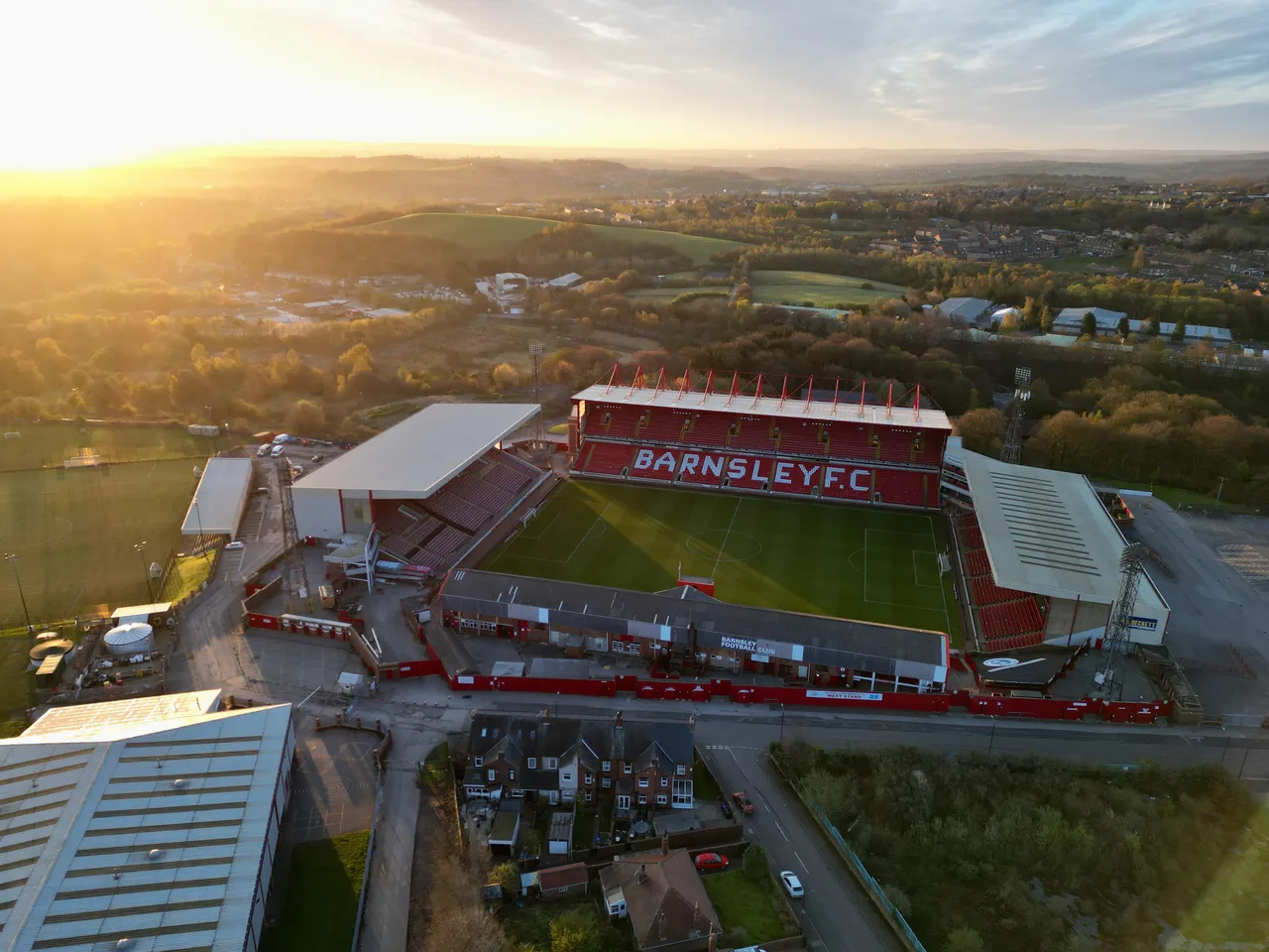 An aerial shot of Barnsley Football Club's home ground, Oakwell Stadium.