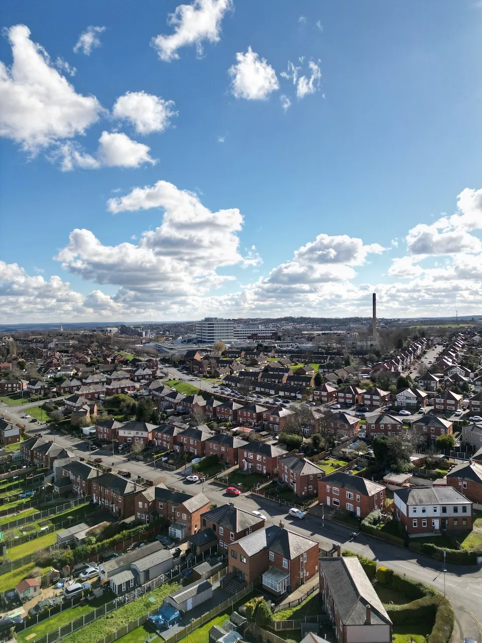 Aerial shot of Barnsley Hospital in sunshine.